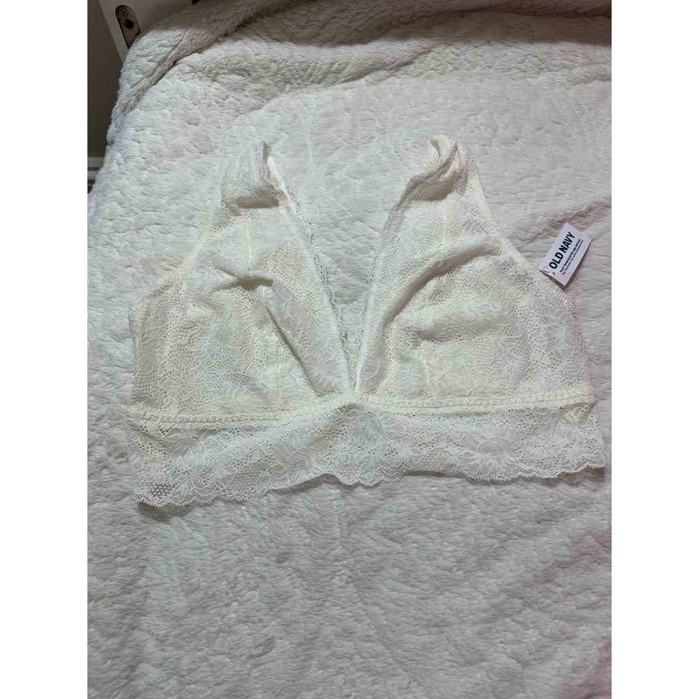 Old Navy Womens Lace Bralette Cream White Plunge V-Neck Wireless Large NEW